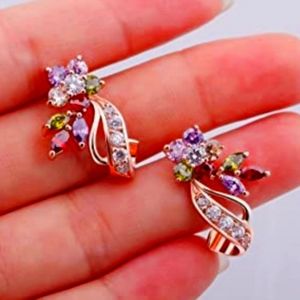 Flower Multicolor cz Rose Gold Plated Earrings